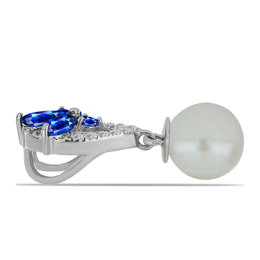 Pandantiv din Argint 925 ( 1.08 grame ) cu Safir Albastru Australian și Perlă de Apă Dulce Albă 4.11 Carate