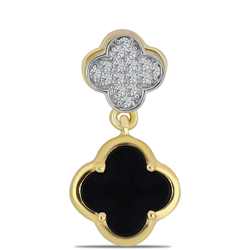 Pandantiv din Argint 925 Placat cu Aur ( 1.69 grame ) cu Onix Negru și Topaz Alb 1.13 Carate