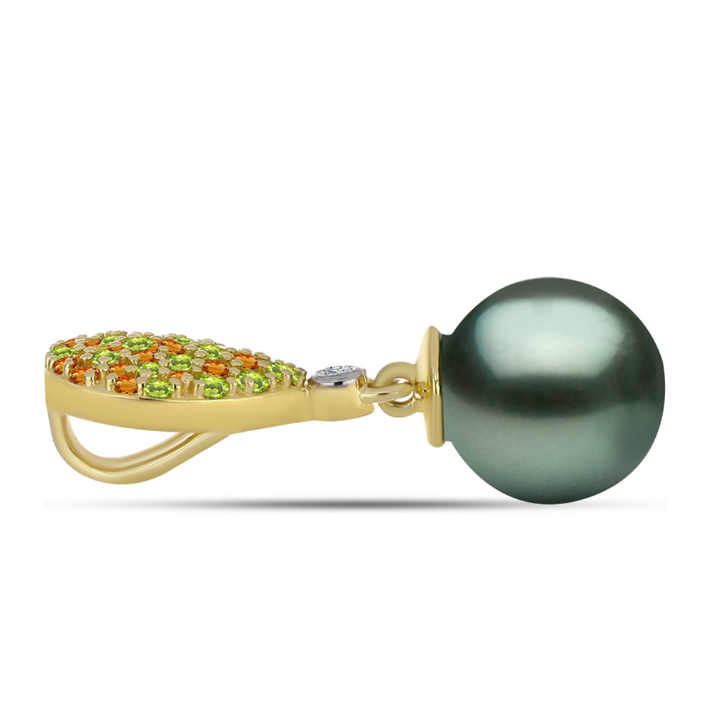 Pandantiv din Argint 925 Placat cu Aur ( 1.2 grame ) cu Perlă De apă Dulce cu Efect "Verde Tahitian" și Citrin Ural 8.49 Carate 2 