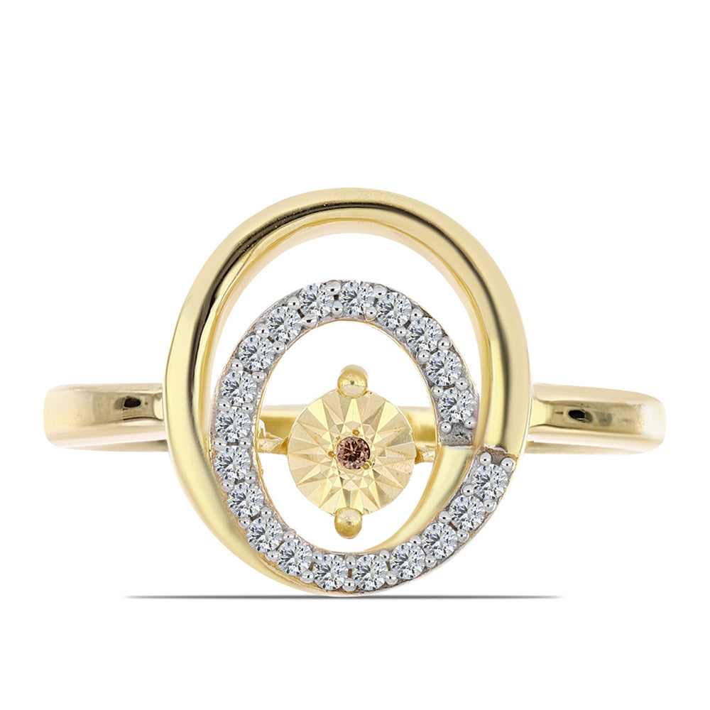 Inel din Argint 925 Placat cu Aur ( 3.57 grame ) cu Diamant Coniac și Topaz Alb 0.19 Carate 1 