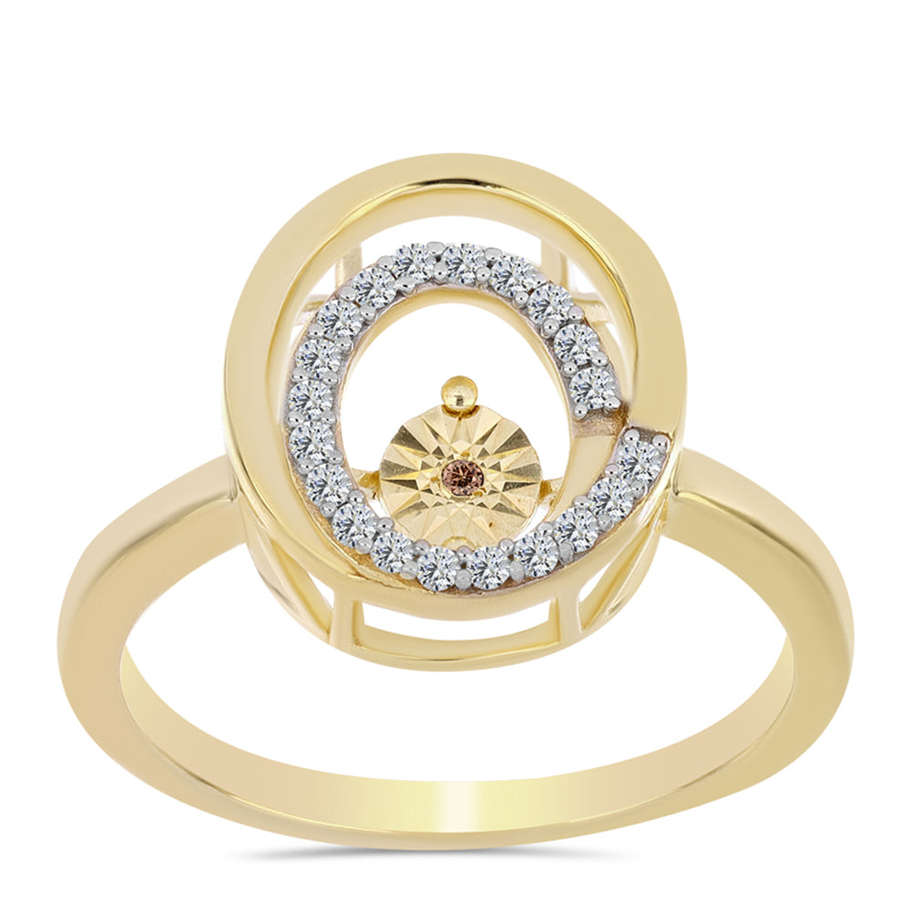 Inel din Argint 925 Placat cu Aur ( 3.57 grame ) cu Diamant Coniac și Topaz Alb 0.19 Carate