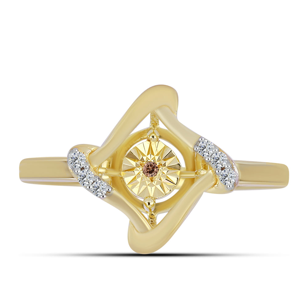 Inel din Argint 925 Placat cu Aur ( 2.39 grame ) cu Diamant Coniac și Topaz Alb 0.06 Carate 1 