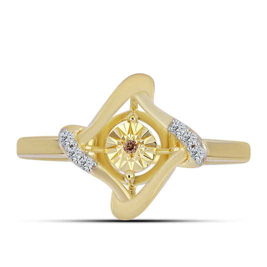 Inel din Argint 925 Placat cu Aur ( 2.39 grame ) cu Diamant Coniac și Topaz Alb 0.06 Carate