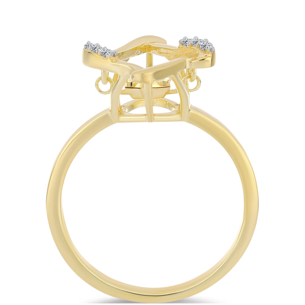Inel din Argint 925 Placat cu Aur ( 2.39 grame ) cu Diamant Coniac și Topaz Alb 0.06 Carate 2 