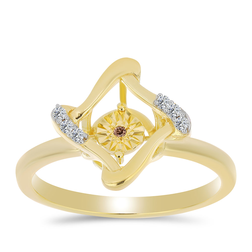 Inel din Argint 925 Placat cu Aur ( 2.39 grame ) cu Diamant Coniac și Topaz Alb 0.06 Carate 3 