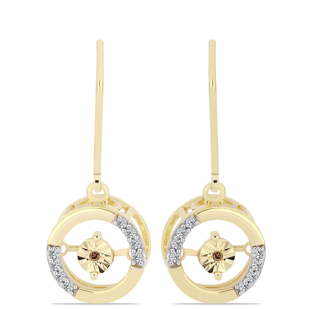 Cercei din Argint 925 Placat cu Aur ( 3.33 grame ) cu Diamant Coniac și Topaz Alb 0.16 Carate