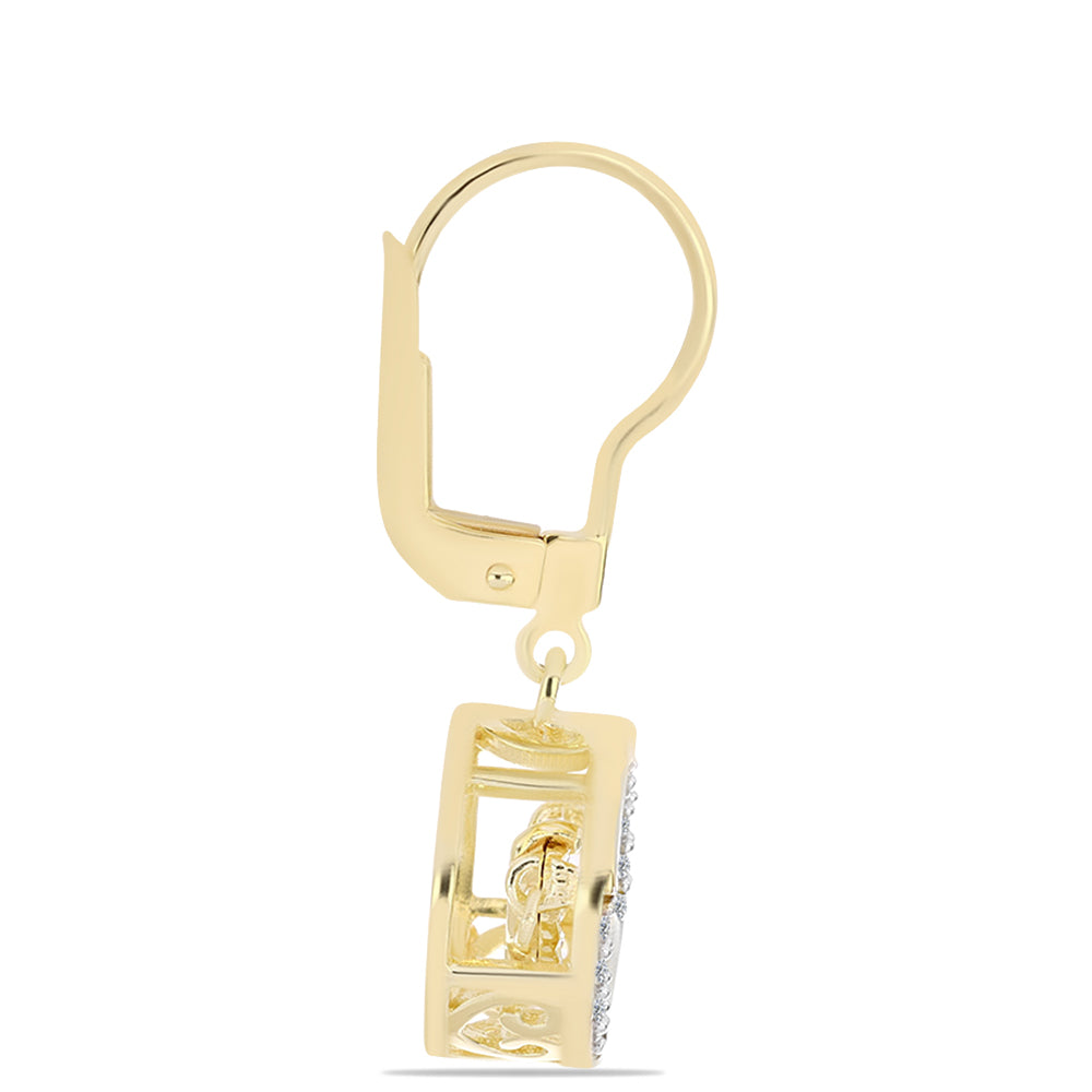 Cercei din Argint 925 Placat cu Aur ( 3.33 grame ) cu Diamant Coniac și Topaz Alb 0.16 Carate