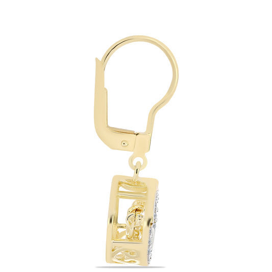 Cercei din Argint 925 Placat cu Aur ( 3.33 grame ) cu Diamant Coniac și Topaz Alb 0.16 Carate