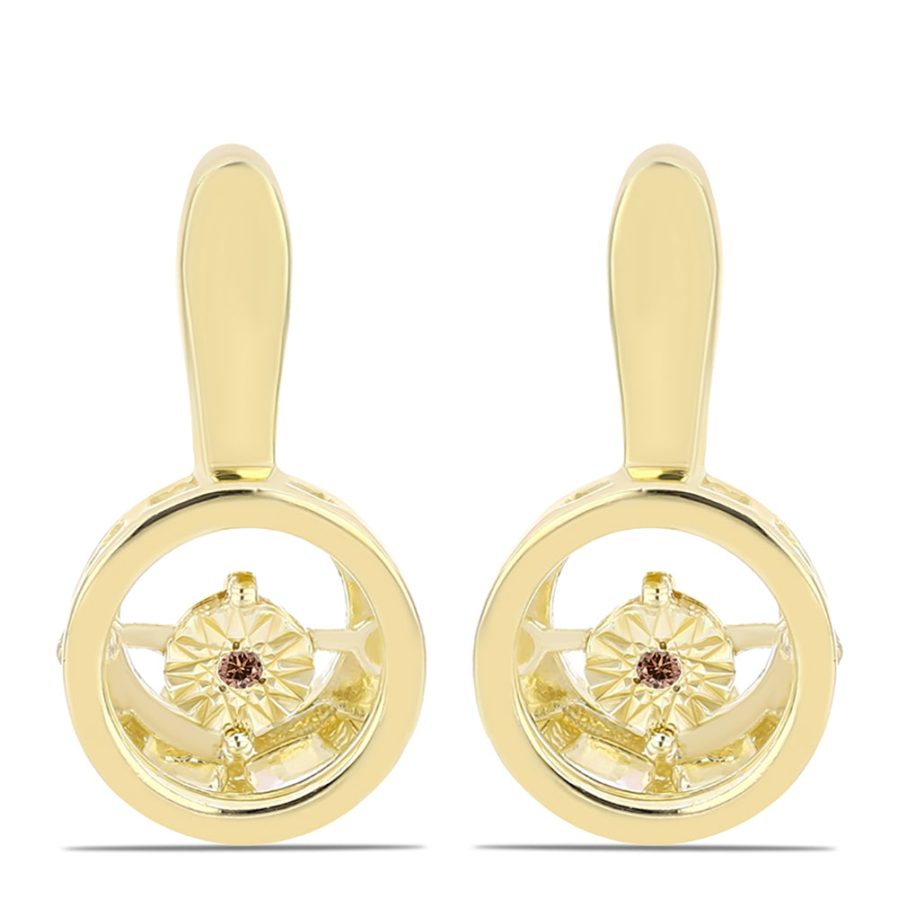 Cercei din Argint 925 Placat cu Aur ( 3.65 grame ) cu Diamant Coniac 0.01 Carate 1 