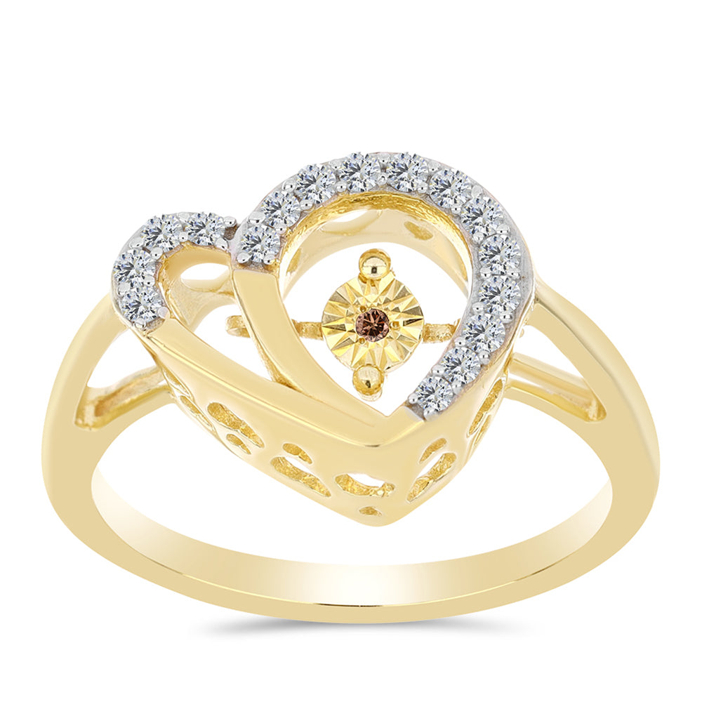 Inel din Argint 925 Placat cu Aur ( 3.36 grame ) cu Diamant Coniac și Topaz Alb 0.22 Carate 3 