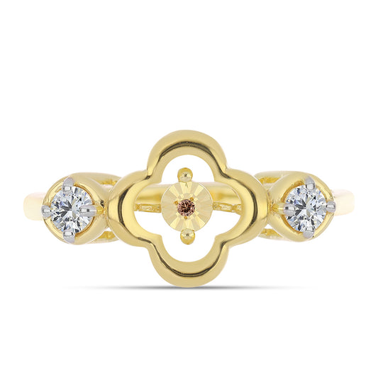 Inel din Argint 925 Placat cu Aur ( 3.2 grame ) cu Diamant Coniac și Topaz Alb 0.28 Carate