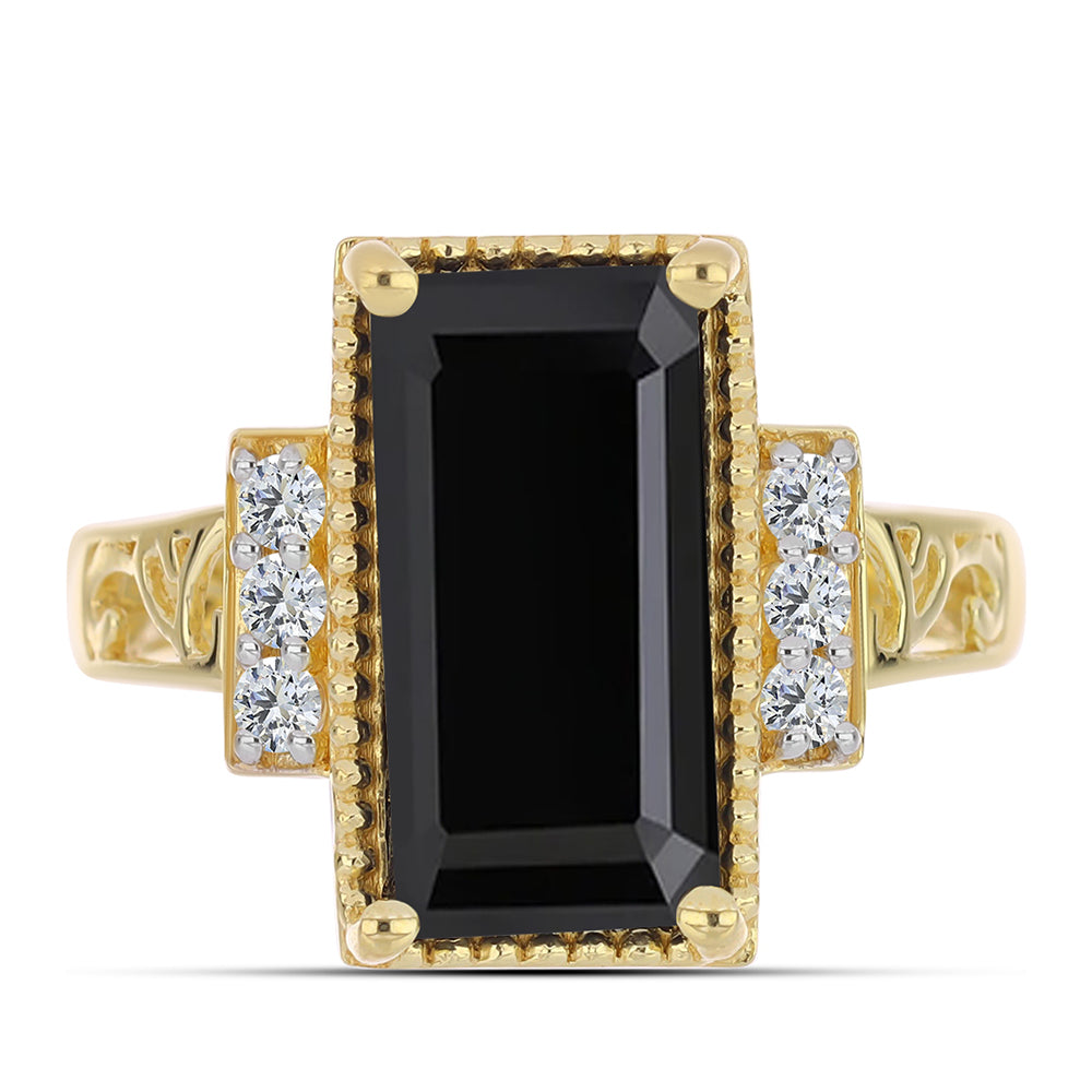 Inel din Argint 925 Placat cu Aur ( 3.54 grame ) cu Onix Negru și Topaz Alb 3.46 Carate