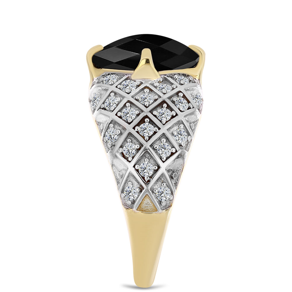 Inel din Argint 925 Placat cu Aur ( 4.61 grame ) cu Onix Negru și Topaz Alb 4.02 Carate 4 