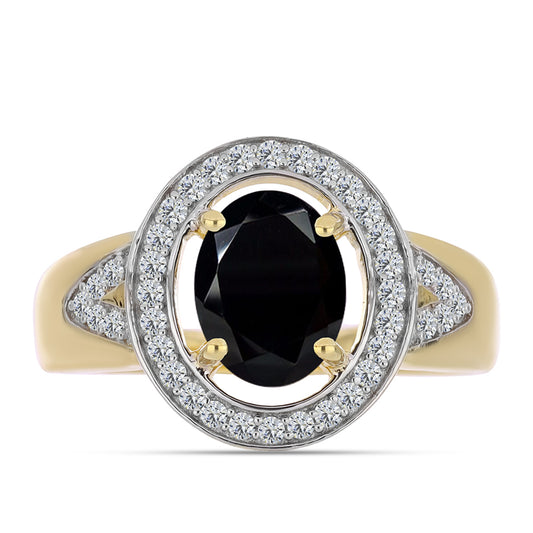 Inel din Argint 925 Placat cu Aur ( 4.21 grame ) cu Onix Negru și Topaz Alb 2.04 Carate