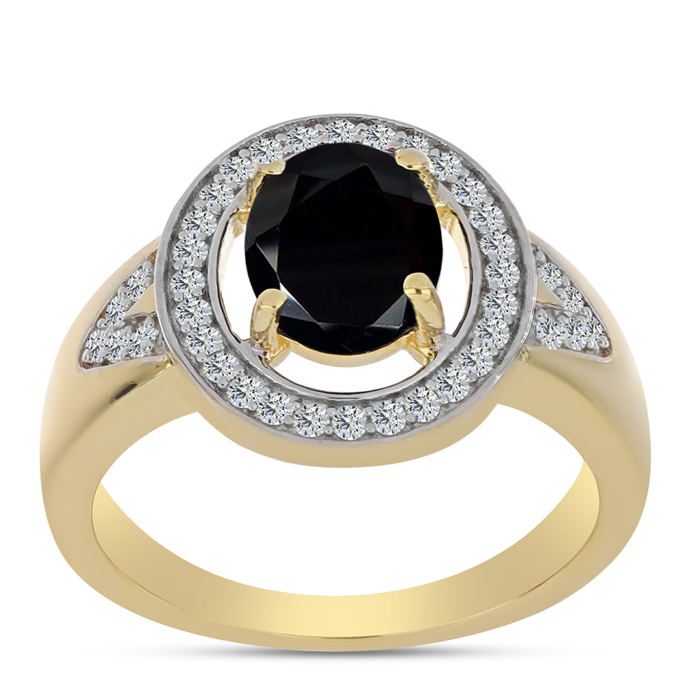 Inel din Argint 925 Placat cu Aur ( 4.21 grame ) cu Onix Negru și Topaz Alb 2.04 Carate 4 