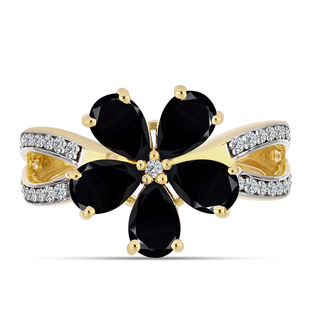 Inel din Argint 925 Placat cu Aur ( 3.38 grame ) cu Onix Negru și Topaz Alb 2.11 Carate 1 