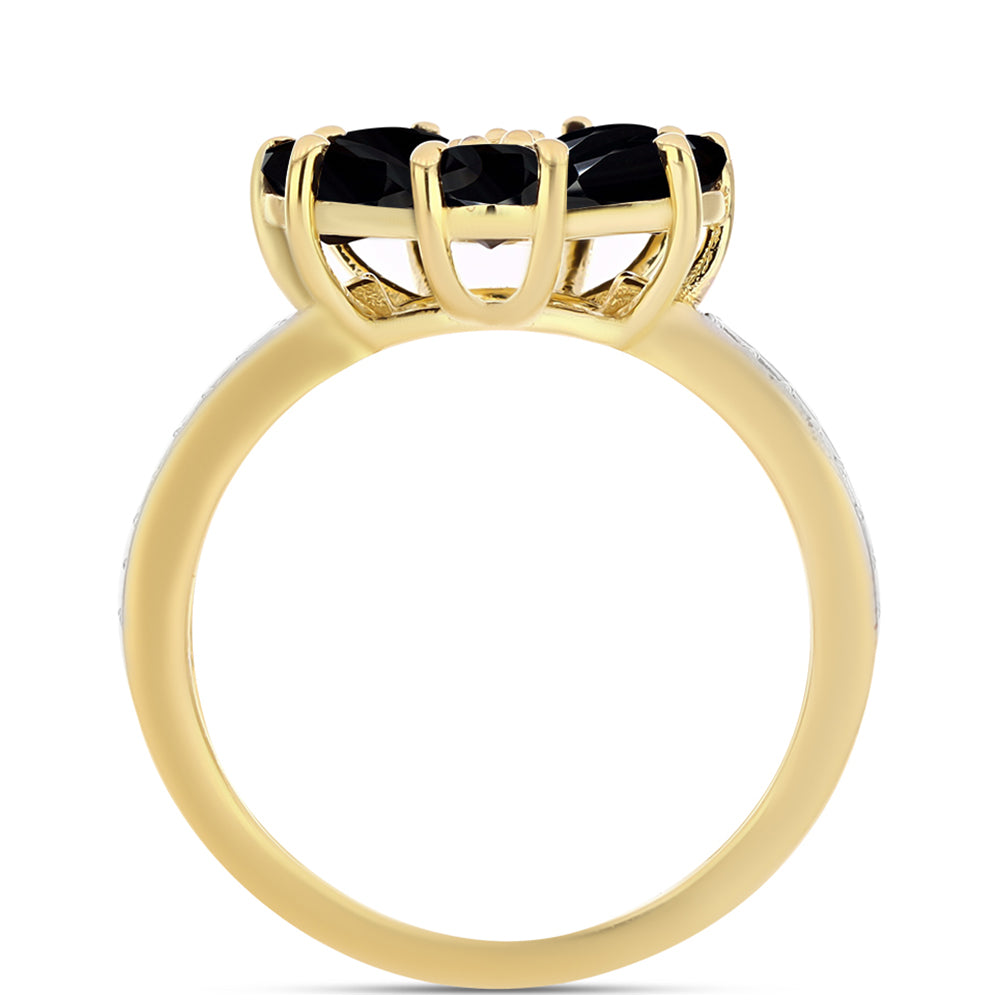 Inel din Argint 925 Placat cu Aur ( 3.38 grame ) cu Onix Negru și Topaz Alb 2.11 Carate 2 