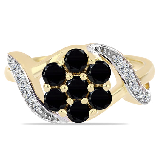 Inel din Argint 925 Placat cu Aur ( 3.1 grame ) cu Onix Negru și Topaz Alb 1.13 Carate