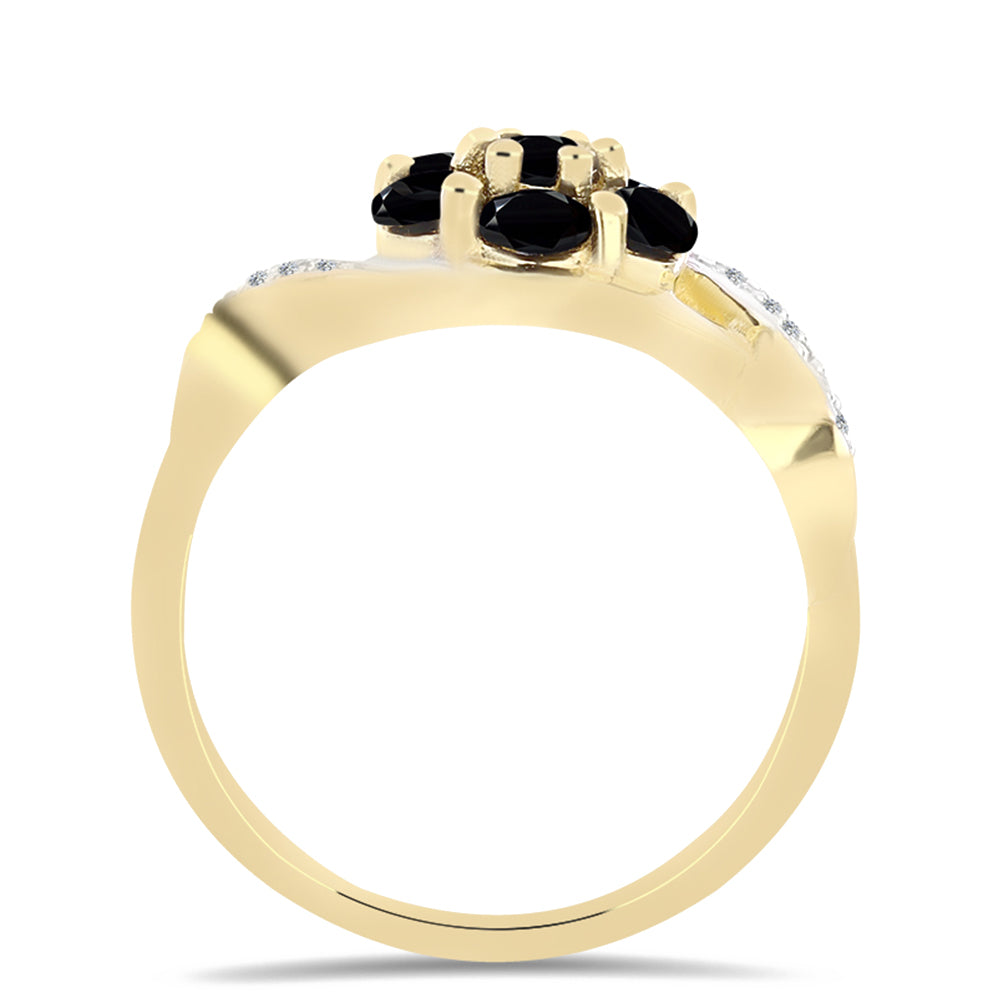 Inel din Argint 925 Placat cu Aur ( 3.1 grame ) cu Onix Negru și Topaz Alb 1.13 Carate 2 