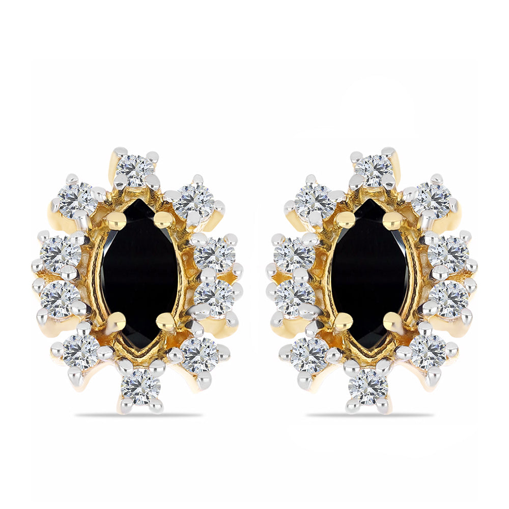 Cercei din Argint 925 Placat cu Aur ( 2.58 grame ) cu Onix Negru și Topaz Alb 1.76 Carate 1 