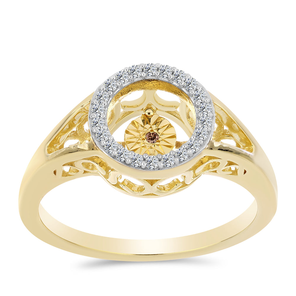 Inel din Argint 925 Placat cu Aur ( 3.83 grame ) cu Diamant Coniac și Topaz Alb 0.16 Carate 3 
