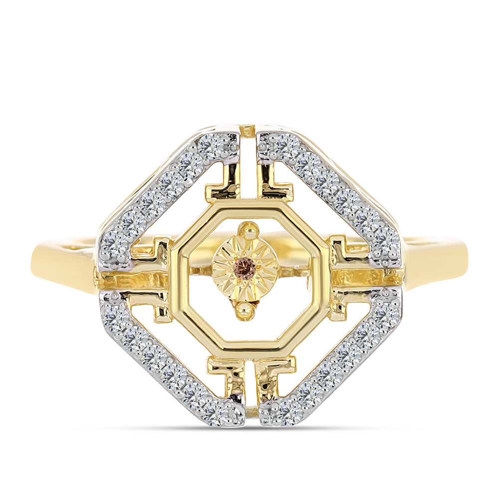 Inel din Argint 925 Placat cu Aur ( 4.93 grame ) cu Diamant Coniac și Topaz Alb 0.29 Carate