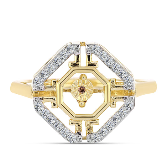 Inel din Argint 925 Placat cu Aur ( 4.93 grame ) cu Diamant Coniac și Topaz Alb 0.29 Carate