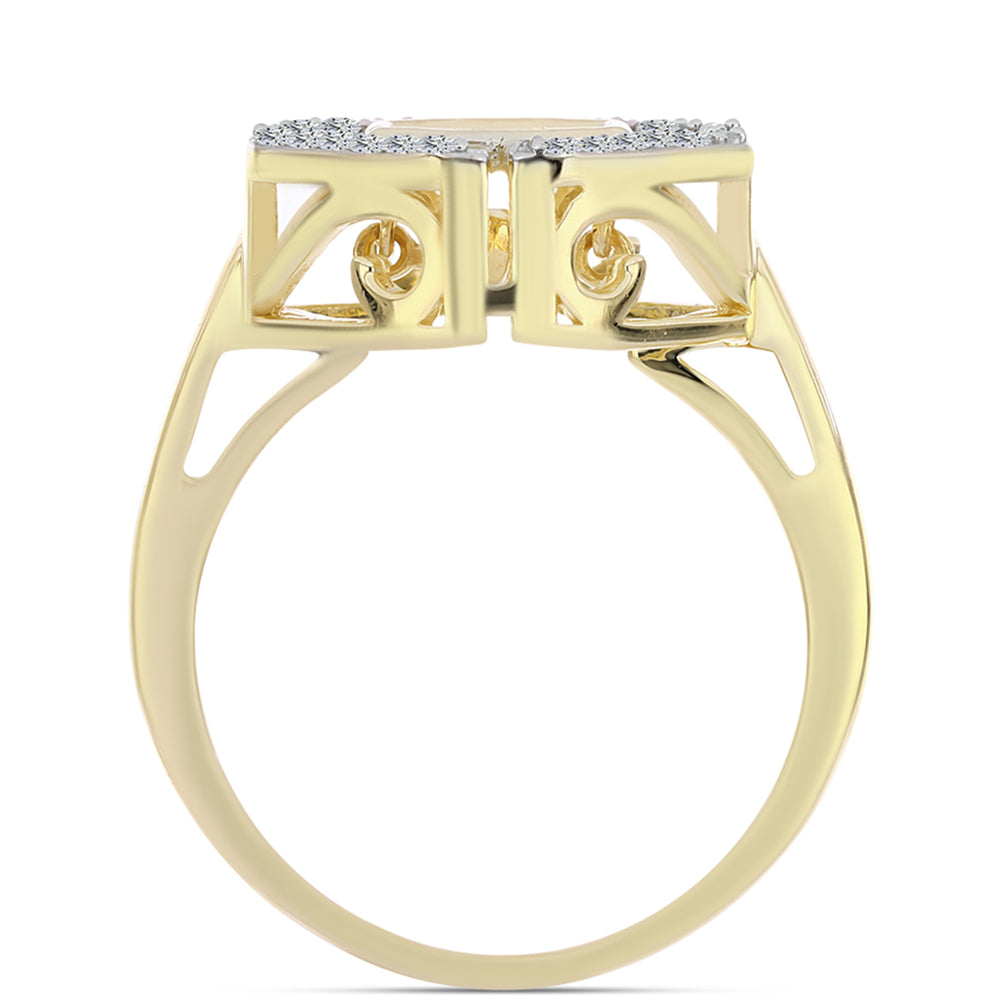 Inel din Argint 925 Placat cu Aur ( 4.93 grame ) cu Diamant Coniac și Topaz Alb 0.29 Carate 2 