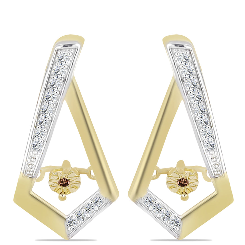 Cercei din Argint 925 Placat cu Aur ( 3.9 grame ) cu Diamant Coniac și Topaz Alb 0.23 Carate 1 