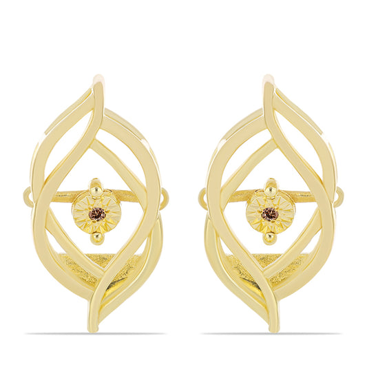 Cercei din Argint 925 Placat cu Aur ( 4.36 grame ) cu Diamant Coniac 0.01 Carate