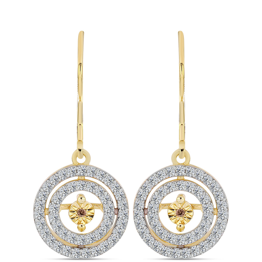 Cercei din Argint 925 Placat cu Aur ( 3.69 grame ) cu Diamant Coniac și Topaz Alb 0.82 Carate
