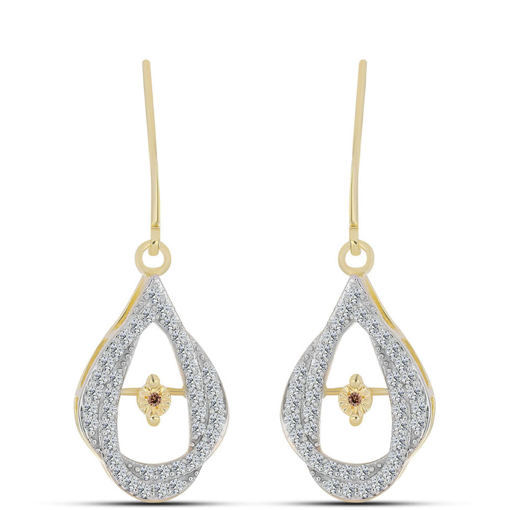 Cercei din Argint 925 Placat cu Aur ( 4.85 grame ) cu Diamant Coniac și Topaz Alb 0.73 Carate