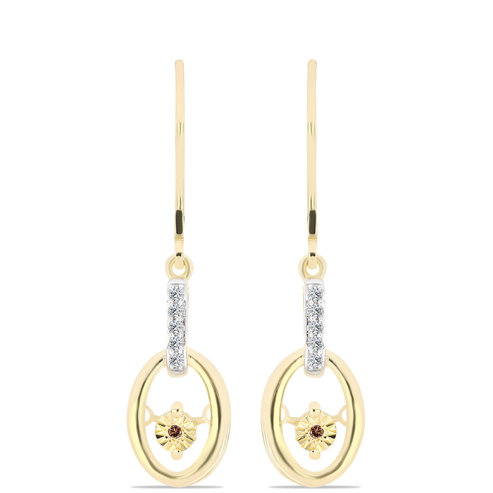 Cercei din Argint 925 Placat cu Aur ( 2.76 grame ) cu Diamant Coniac și Topaz Alb 0.1 Carate