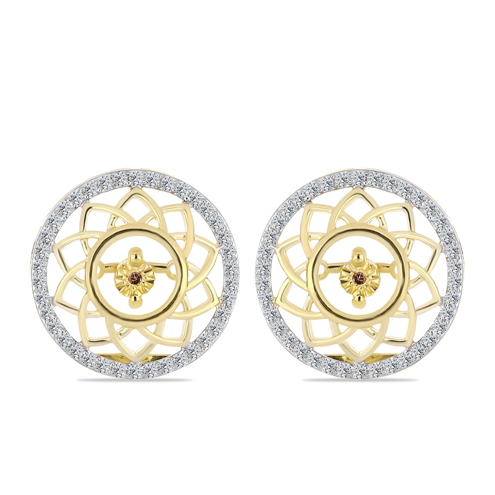 Cercei din Argint 925 Placat cu Aur ( 5.56 grame ) cu Diamant Coniac și Topaz Alb 0.7 Carate 1 