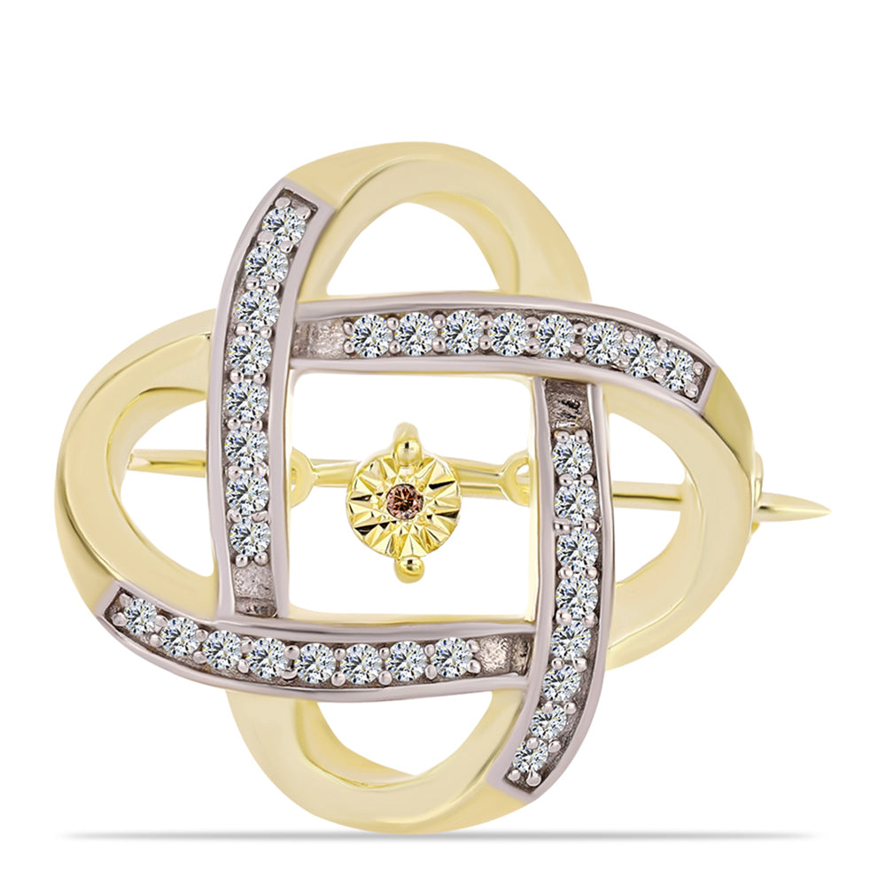 Broşă din Argint 925 Placat cu Aur ( 4.22 grame ) cu Diamant Coniac și Topaz Alb 0.29 Carate 1 