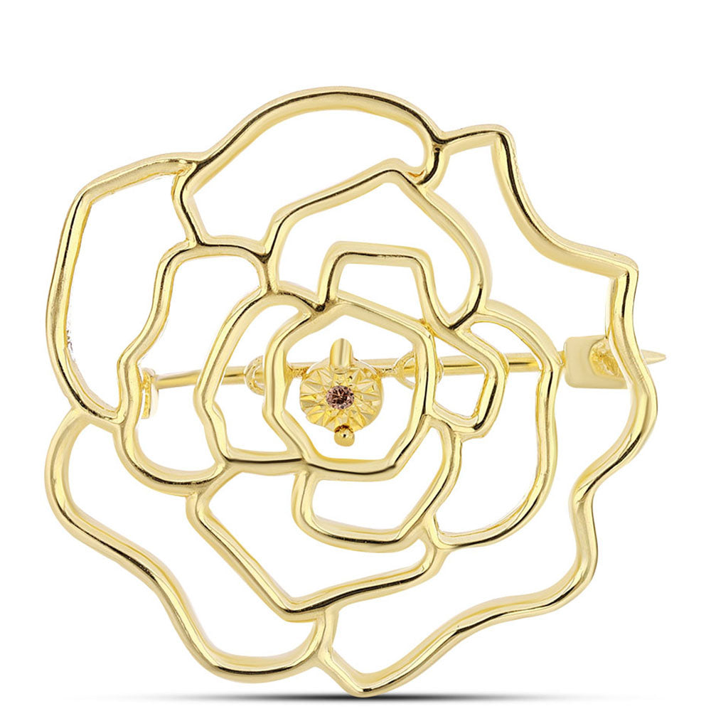 Broşă din Argint 925 Placat cu Aur ( 3.14 grame ) cu Diamant Coniac 0.01 Carate