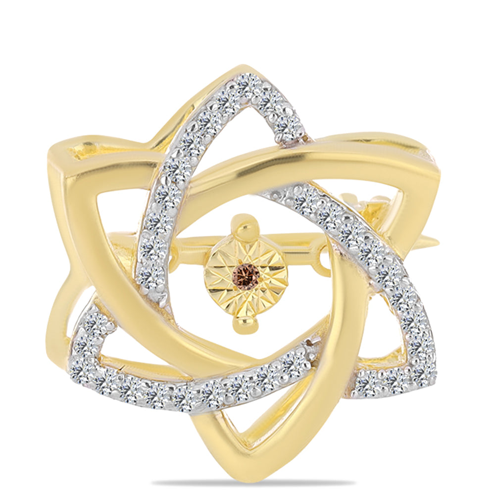 Broşă din Argint 925 Placat cu Aur ( 2.35 grame ) cu Diamant Coniac și Topaz Alb 0.2 Carate 1 