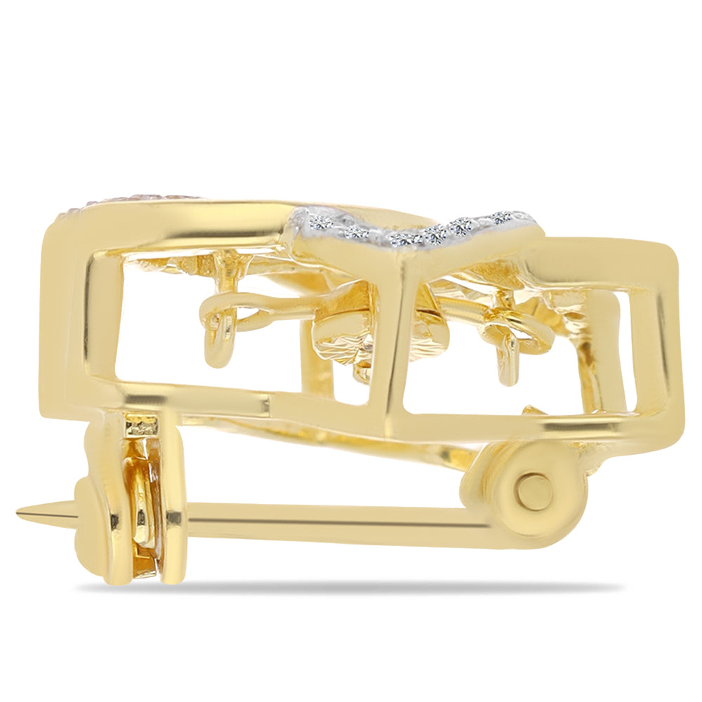Broşă din Argint 925 Placat cu Aur ( 2.35 grame ) cu Diamant Coniac și Topaz Alb 0.2 Carate 2 