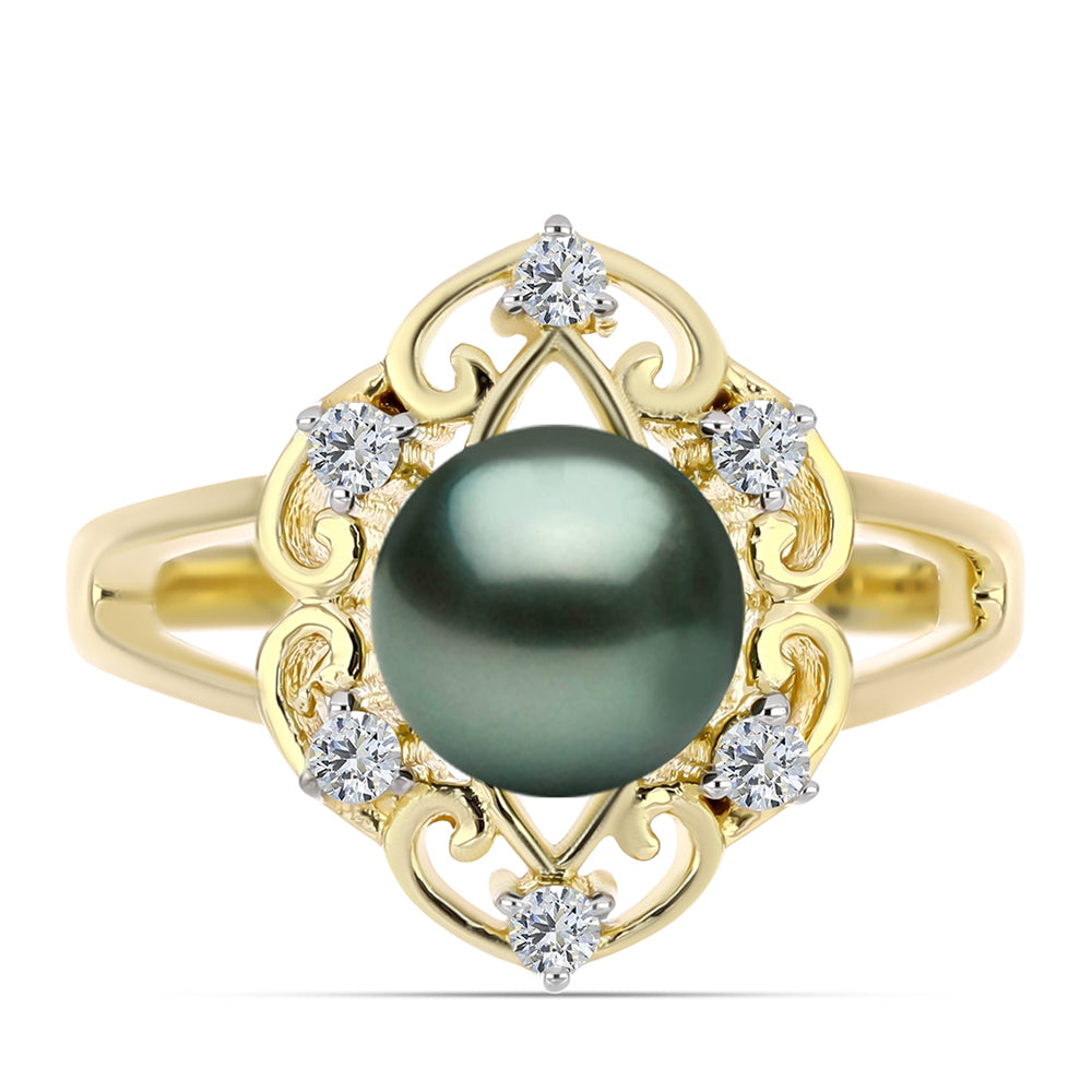 Inel din Argint 925 Placat cu Aur ( 3.43 grame ) cu Perlă De apă Dulce cu Efect "Verde Tahitian" și Topaz Alb 1.01 Carate 1 