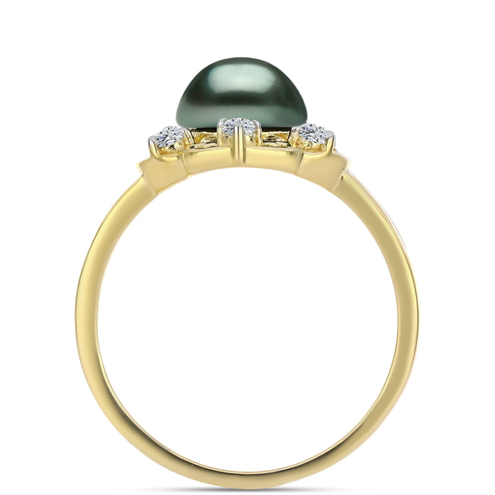 Inel din Argint 925 Placat cu Aur ( 3.43 grame ) cu Perlă De apă Dulce cu Efect "Verde Tahitian" și Topaz Alb 1.01 Carate