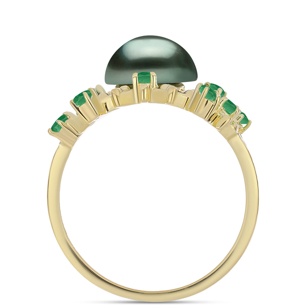 Inel din Argint 925 Placat cu Aur ( 6.16 grame ) cu Perlă De apă Dulce cu Efect "Verde Tahitian" și Smarald Brazilian 1.83 Carate