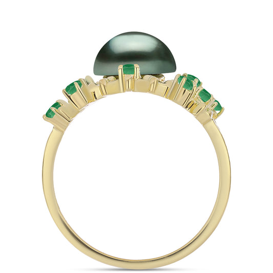 Inel din Argint 925 Placat cu Aur ( 6.16 grame ) cu Perlă De apă Dulce cu Efect "Verde Tahitian" și Smarald Brazilian 1.83 Carate