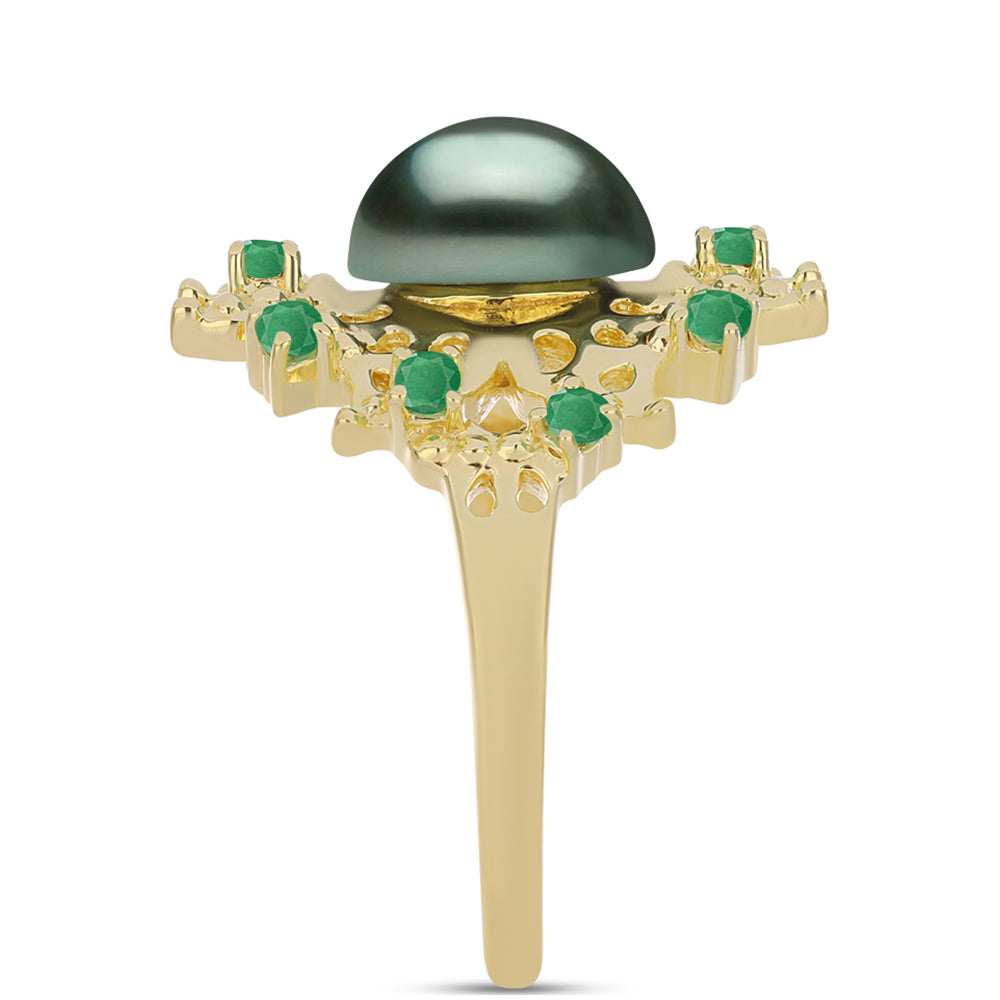 Inel din Argint 925 Placat cu Aur ( 6.16 grame ) cu Perlă De apă Dulce cu Efect "Verde Tahitian" și Smarald Brazilian 1.83 Carate 4 