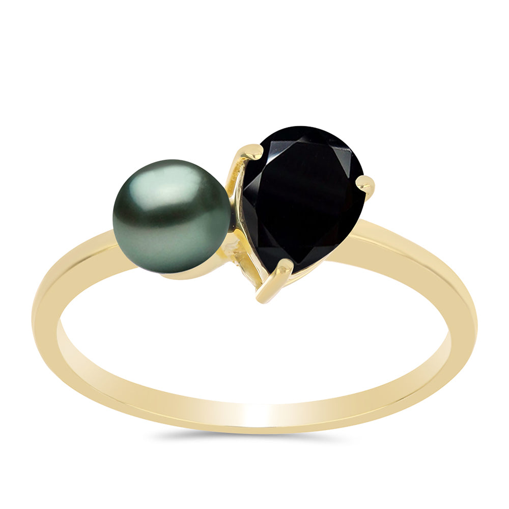 Inel din Argint 925 Placat cu Aur ( 1.89 grame ) cu Perlă De apă Dulce cu Efect "Verde Tahitian" și Spinel Negru Gorno Badakhshan 1.72 Carate 3 
