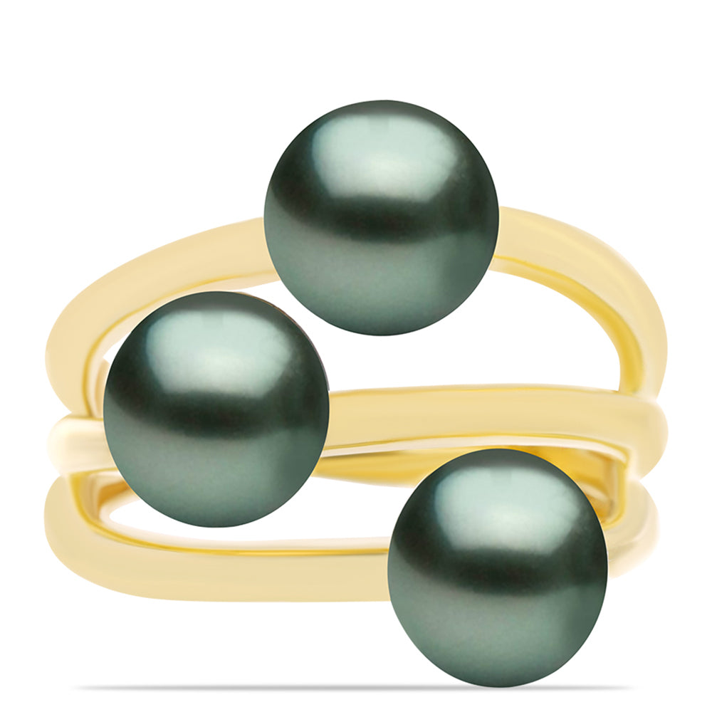 Inel din Argint 925 Placat cu Aur ( 4.04 grame ) cu Perlă De apă Dulce cu Efect "Verde Tahitian" 2.28 Carate 1 
