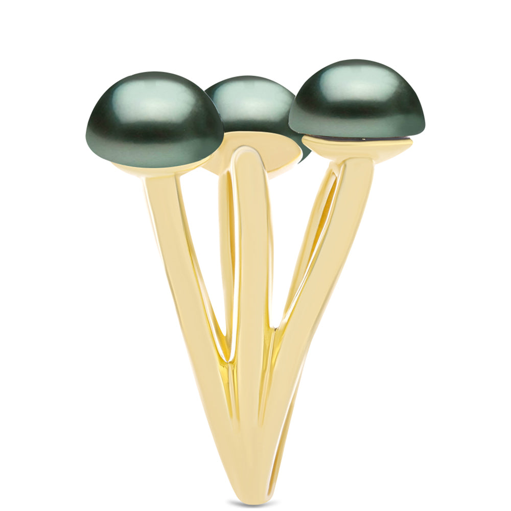 Inel din Argint 925 Placat cu Aur ( 4.04 grame ) cu Perlă De apă Dulce cu Efect "Verde Tahitian" 2.28 Carate 4 