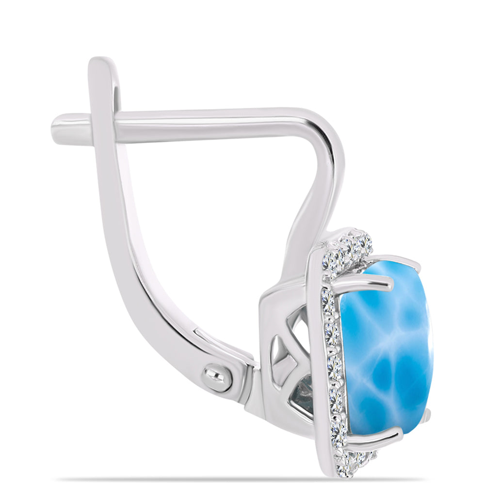 Cercei din Argint 925 ( 3.32 grame ) cu Larimar de Barahona și Topaz Alb 2.99 Carate 2 