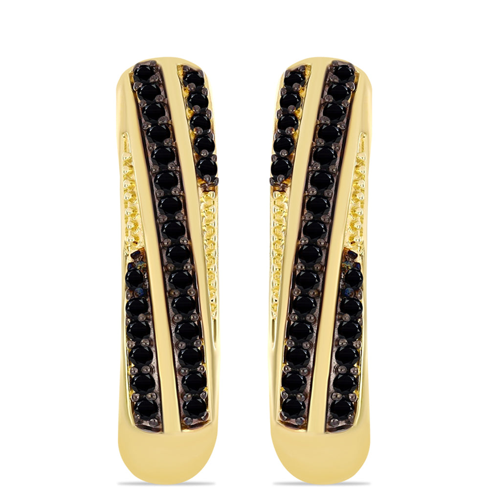 Cercei din Argint 925 Placat cu Aur ( 5.49 grame ) cu Onix Negru 0.57 Carate 1 