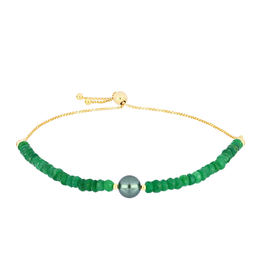 Brățară din Argint 925 Placat cu Aur ( 1.85 grame ) cu Perlă De apă Dulce cu Efect "Verde Tahitian" și Smarald Brazilian 25.93 Carate 1 