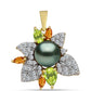 Pandantiv din Argint 925 Placat cu Aur ( 3.24 grame ) cu Perlă De apă Dulce cu Efect "Verde Tahitian" și Peridot Changbai 1.97 Carate